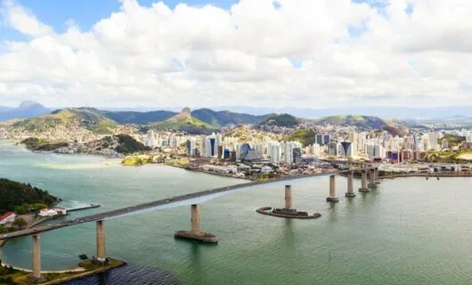 Aerial view of bridge in Vitoria, Brazil