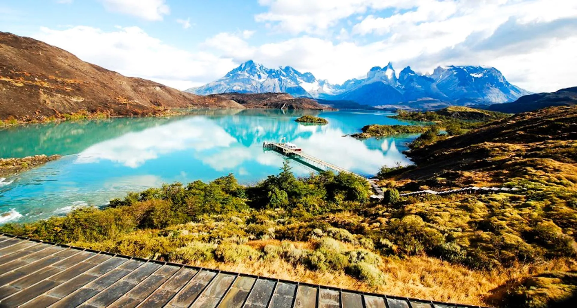 Walkway near Patagonia mountains and lake