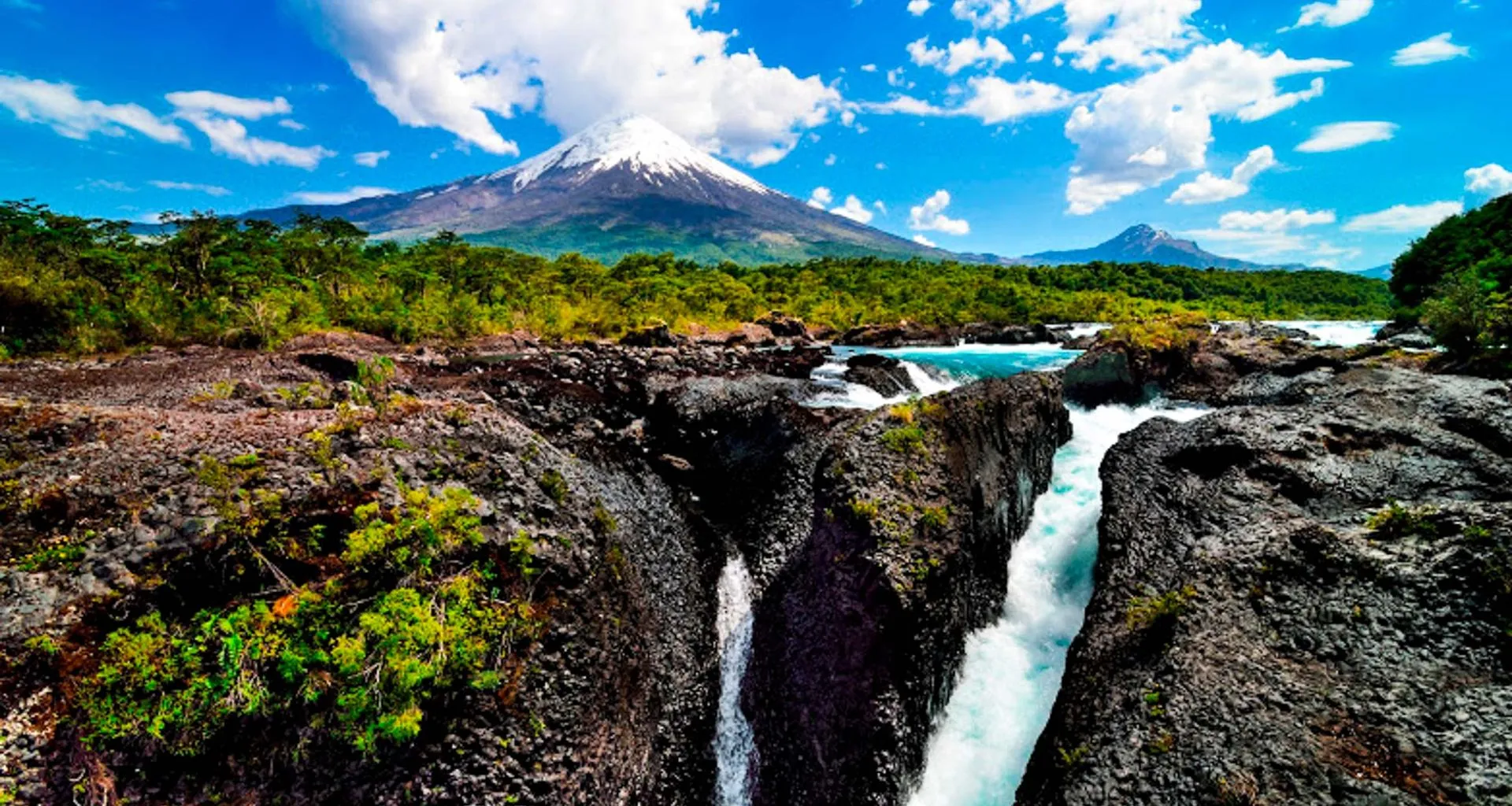 Waterfalls in rock landscape of Chile