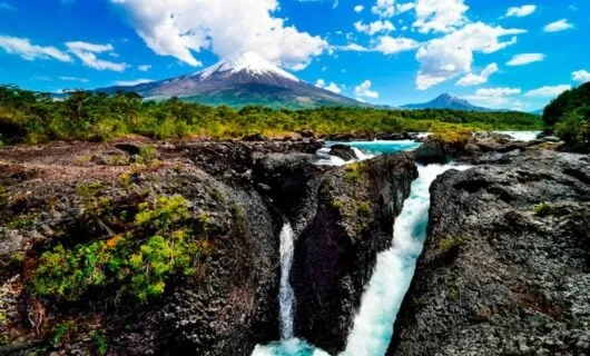 Waterfalls in rock landscape of Chile