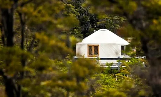 View of yurt through trees