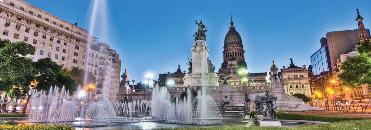 Buenos Aires city plaza with blue skies in the summer
