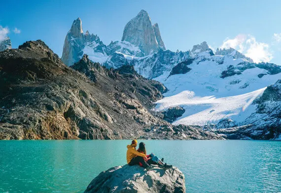 Couple enjoying views of the Patagonia mountains