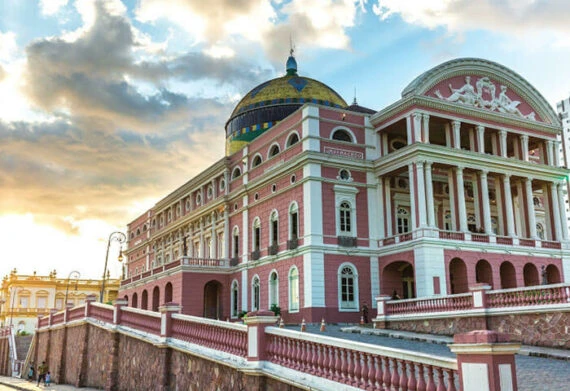 photo of the colorful Manaus Opera House