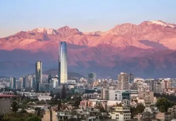 aerial view during sunset of santiago skyline