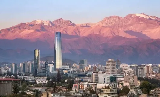 aerial view during sunset of santiago skyline