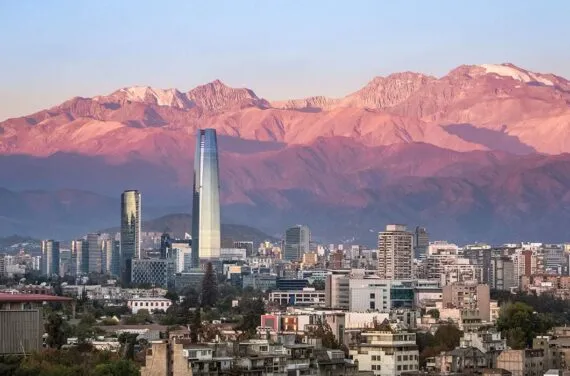 aerial view during sunset of santiago skyline