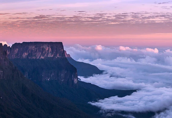 pink and purple sunset on mount roraima in venezuela