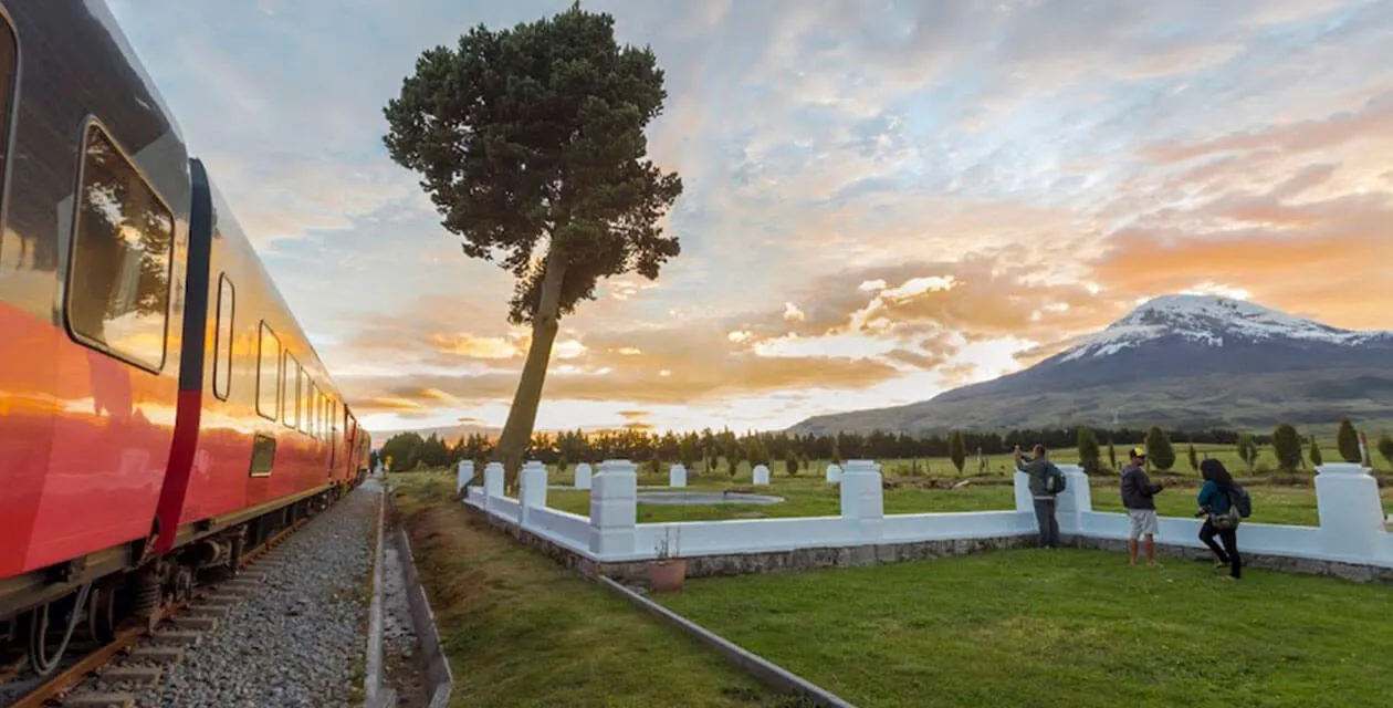 train passing by the Chimborazo volcano