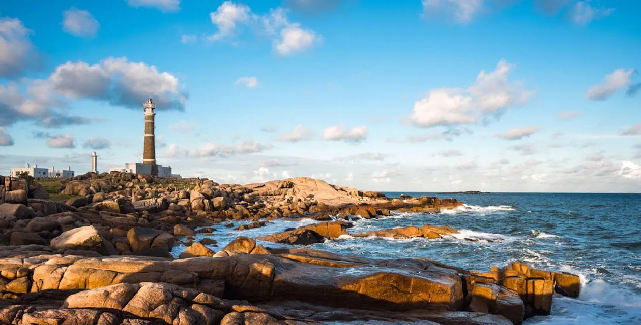 scenic lighthouse along rocky shore