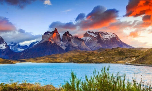 Torres del paine mountain during sunset