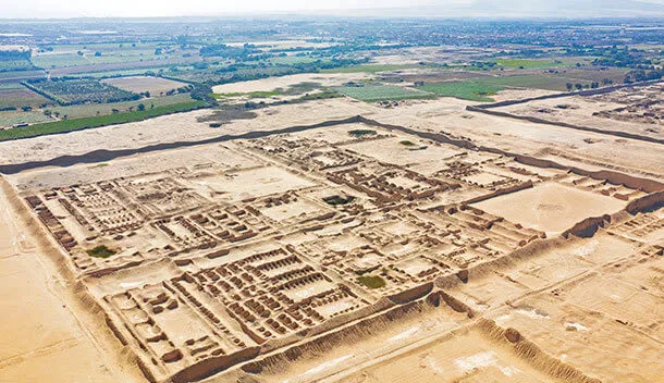 aerival view of ancient chan chan ruins