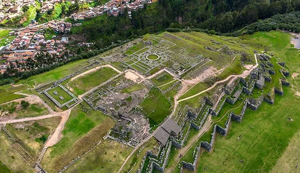 aerial view of sacsahuayman ruins