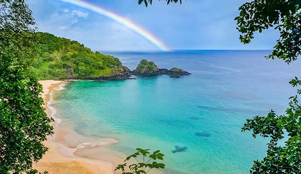 Rainbow over Fernando de Noronha Beach in Brazil