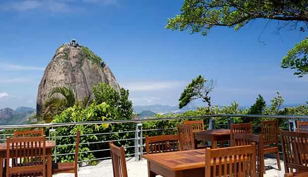 outdoor cafe in rio de janeiro with view of sugarloaf mountain