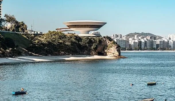 museum and beach in niteroi brazil